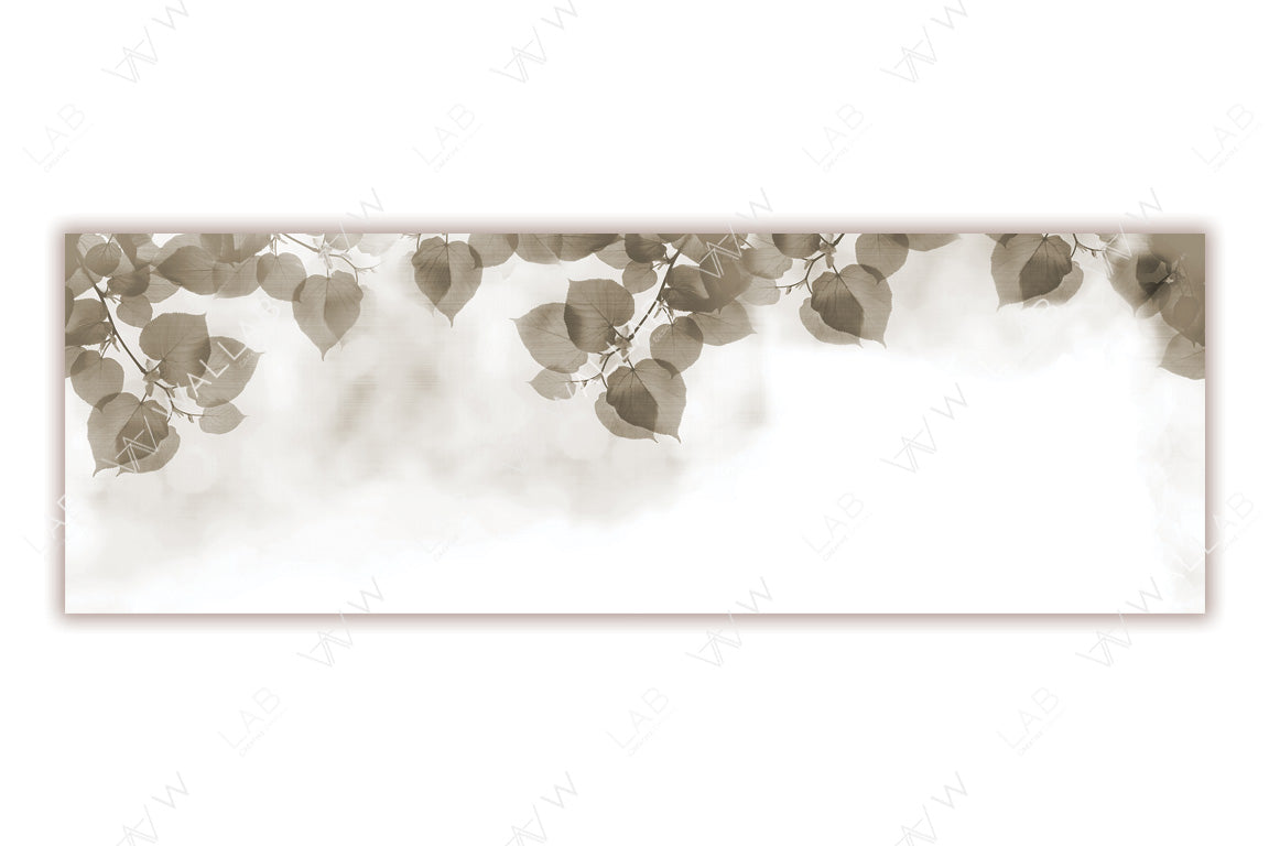 A soft, watercolor-style design featuring leafy branches hanging from the top, fading into a light and airy white background. The overall look is delicate and natural, ideal for a tranquil or eco-themed setting.