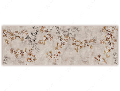 A subtle wallpaper mural featuring delicate branches adorned with ginkgo leaves in warm tones of beige, gold, and brown on a textured, neutral background. The design offers a soft, natural aesthetic, perfect for adding an understated elegance to interiors.