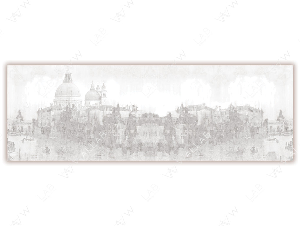 A mural featuring a soft, watercolor-style depiction of a Venetian cityscape with domed architecture and historic buildings along the water. The muted tones create an elegant, timeless atmosphere, perfect for adding a subtle touch of European charm to interiors.