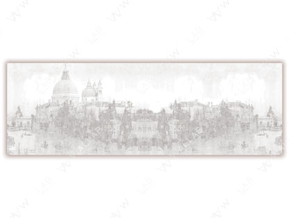 A mural featuring a soft, watercolor-style depiction of a Venetian cityscape with domed architecture and historic buildings along the water. The muted tones create an elegant, timeless atmosphere, perfect for adding a subtle touch of European charm to interiors.